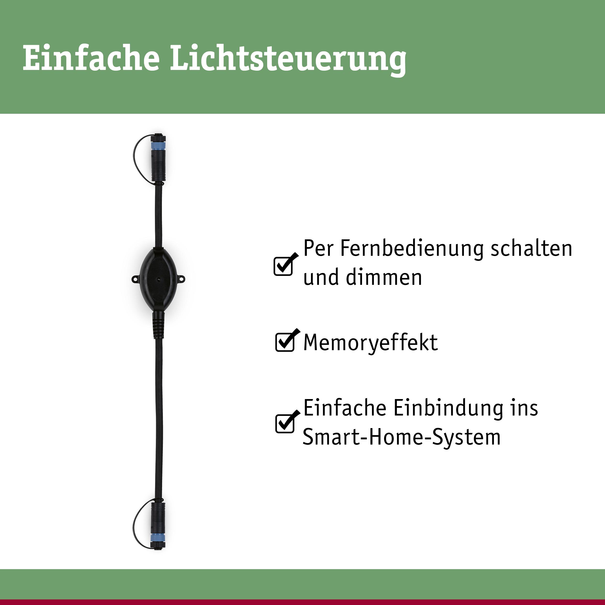 Schwarzes Kabel mit Steuergerät für einfache Lichtsteuerung, Fernbedienung und Smart-Home-Integration