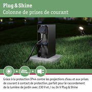 Colonne de prises Plug & Shine noire en métal avec protection IP44 pour éclairage extérieur de jardin