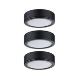 Drei runde LED-Deckenleuchten in Schwarz mit weißem Diffusor für moderne Innenbeleuchtung