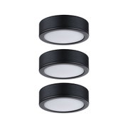 Drei runde LED-Deckenleuchten in Schwarz mit weißem Diffusor für moderne Innenbeleuchtung