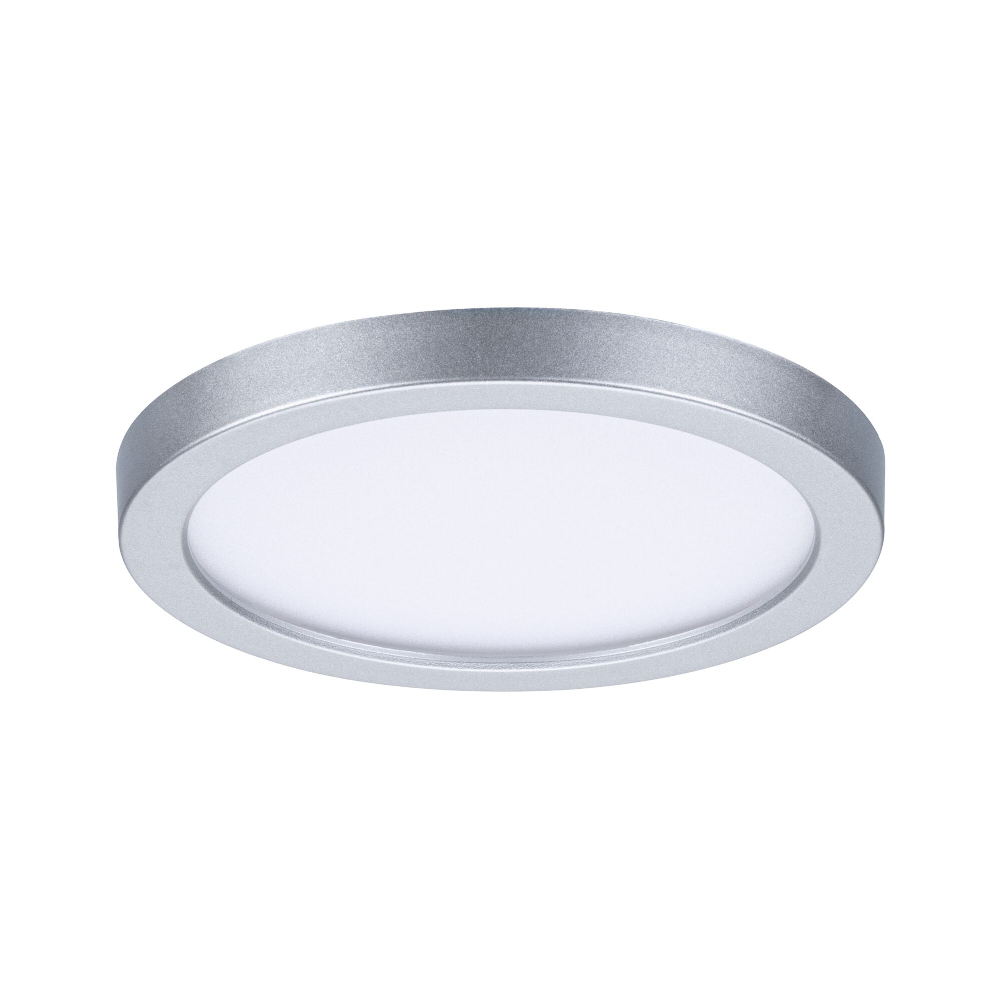 Round LED ceiling panel in silver aluminum with white diffuser for modern room lighting