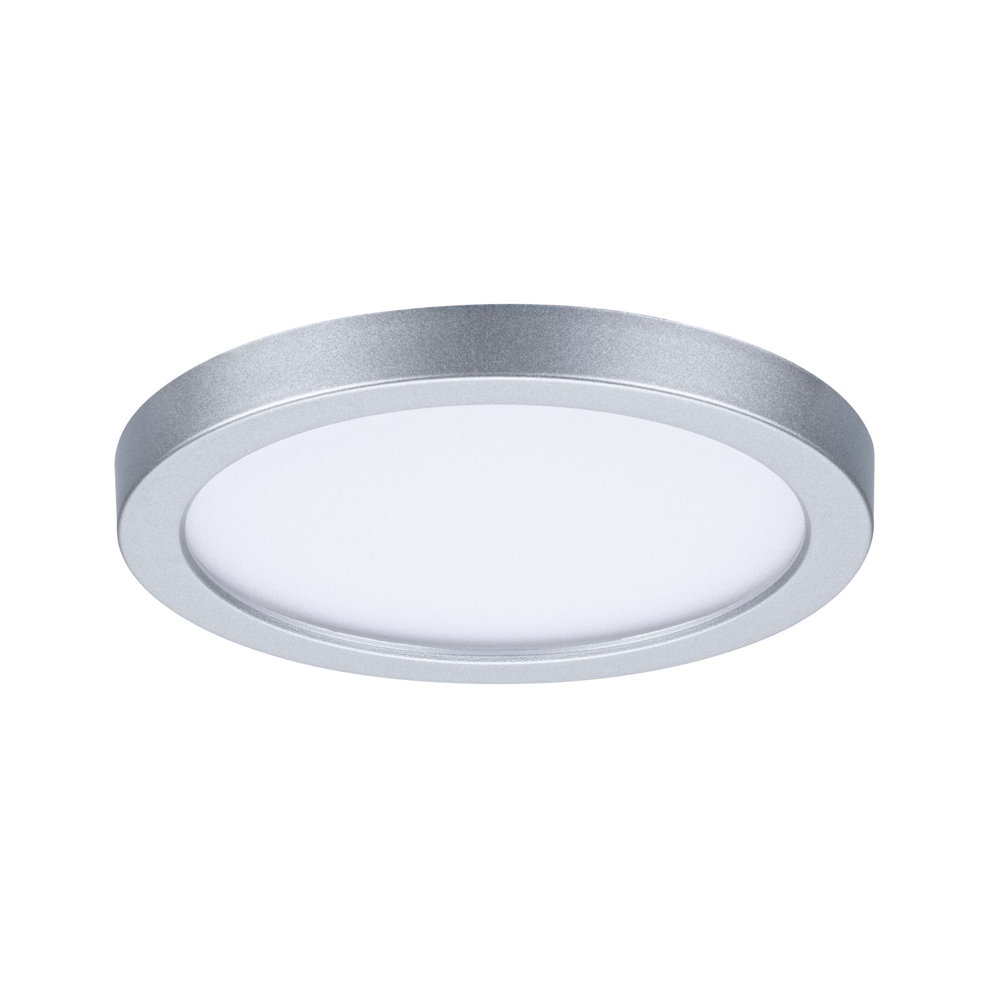 Rundes LED-Deckenlicht mit silbernem Aluminiumrahmen und weißem Diffusor für moderne Beleuchtung