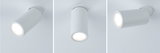Three white metal LED ceiling spotlights shown in different angles for modern lighting design