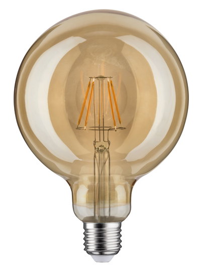 Ampoule LED ronde en verre ambré avec filaments visibles, lumière décorative économique