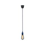 Suspension avec câble bleu et support de plafond noir, ampoule à lumière chaude