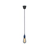 Suspension avec câble bleu et support de plafond noir, ampoule à lumière chaude