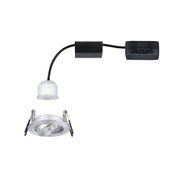 Round silver aluminium recessed spotlight with black cable and white LED light source
