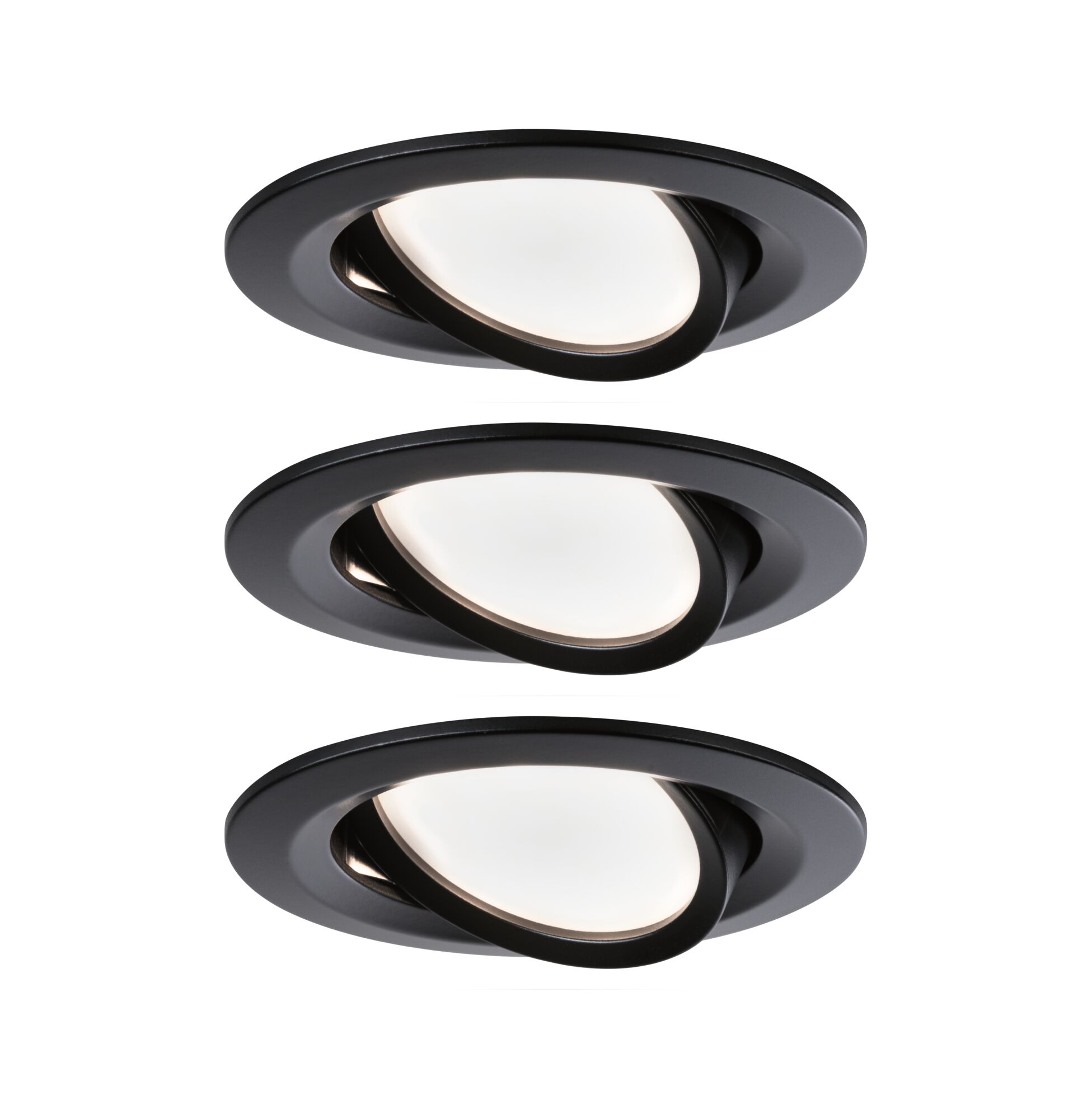Spot encastré LED Nova Coin Kit de 3 orientable rond 84mm 50° Coin 3x6W 3x470lm 230V 2700K Noir mat Trois spots encastrés noirs en métal avec diffuseur blanc pour éclairage LED moderne au plafond