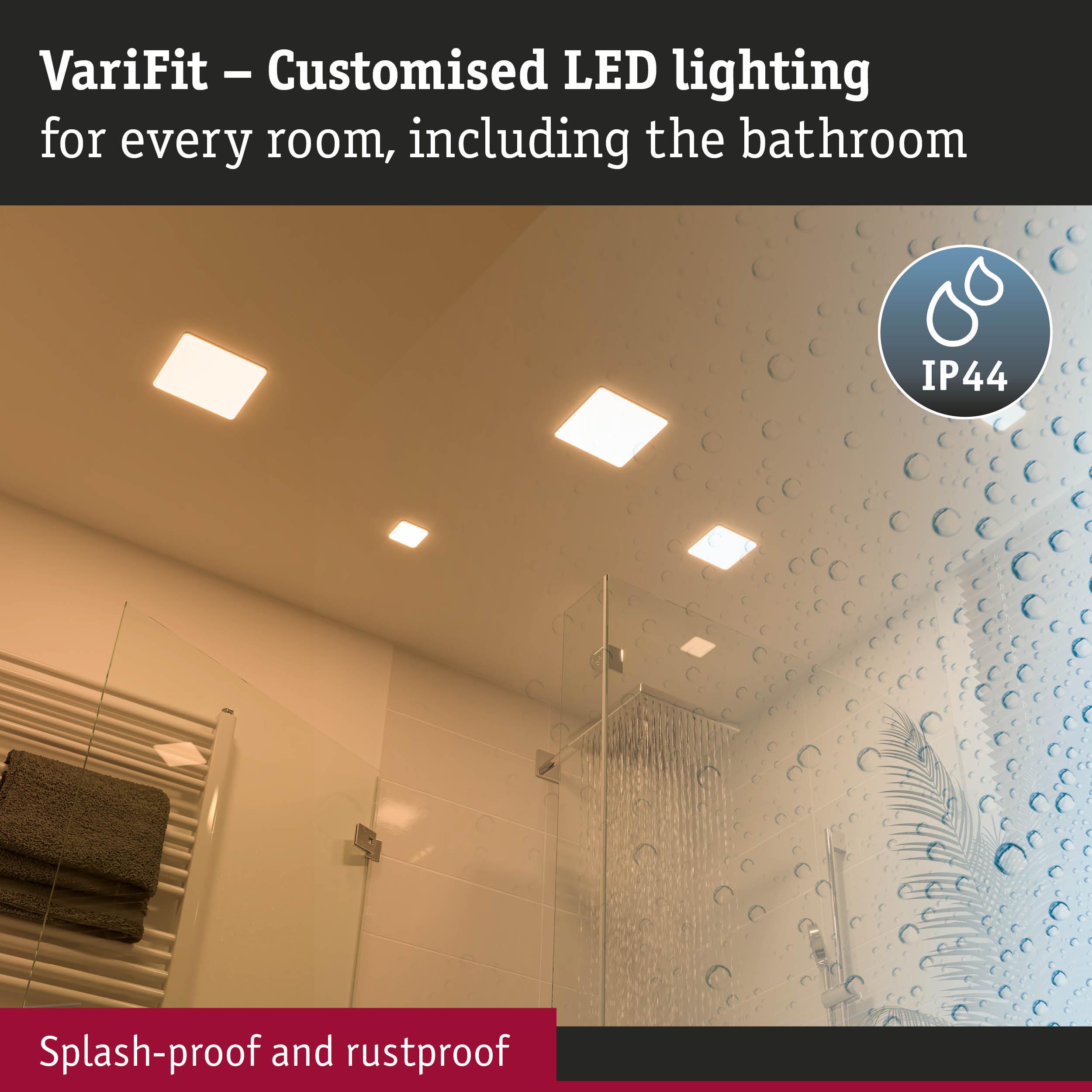 VariFit white LED ceiling lights splash-proof and rustproof ideal for bathroom lighting solutions