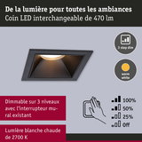 Spot LED encastré noir avec lumière blanc chaud 2700K et gradation 3 niveaux pour ambiance intérieure