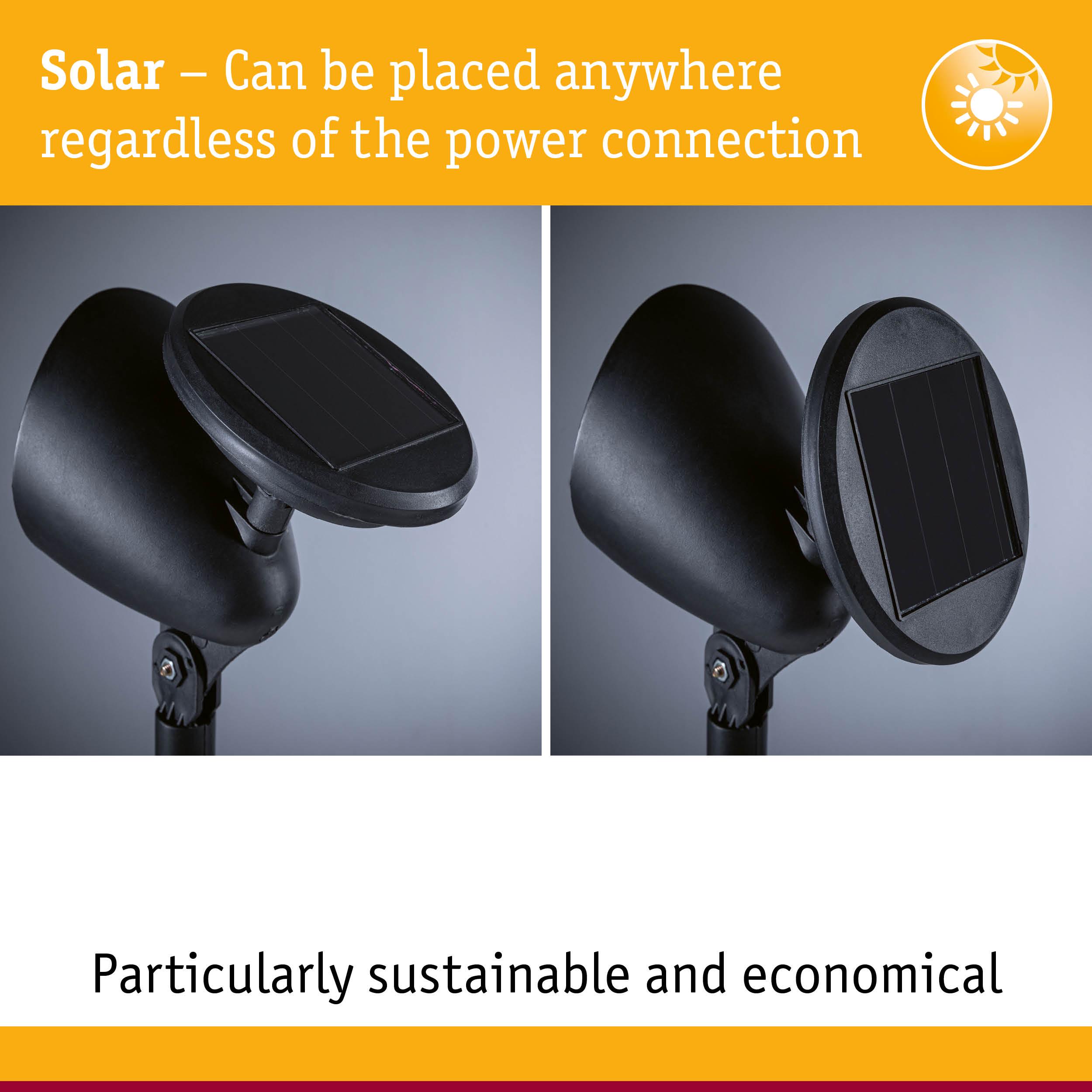 Black solar light with adjustable head made of plastic, sustainable and economical outdoor lighting solution