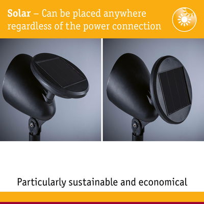 Black solar light with adjustable head made of plastic, sustainable and economical outdoor lighting solution