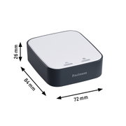 Compact Paulmann device in black and white measuring 84x72x26 mm for smart lighting control