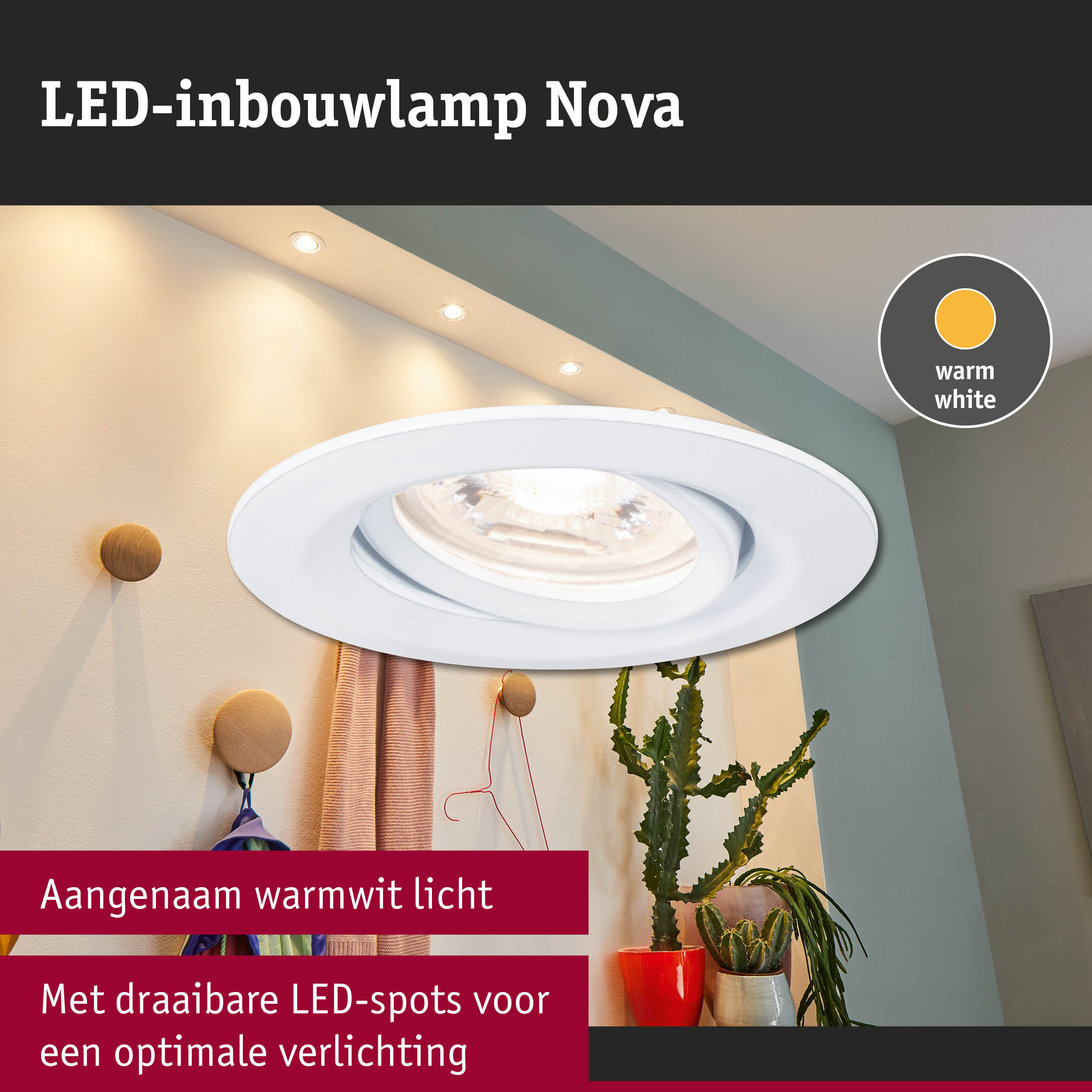 Witte LED-inbouwlamp Nova met warm wit licht en draaibare spots voor optimale verlichting