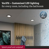 VariFit white LED recessed lights with IP44 splash-proof rating for bathroom lighting