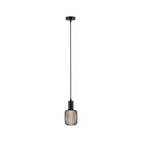 Suspension noire avec grille métallique et ampoule LED blanc chaud pour éclairage intérieur moderne