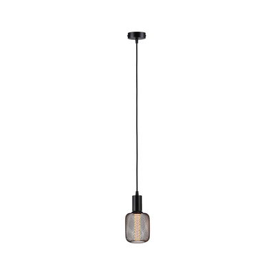 Suspension noire avec grille métallique et ampoule LED blanc chaud pour éclairage intérieur moderne