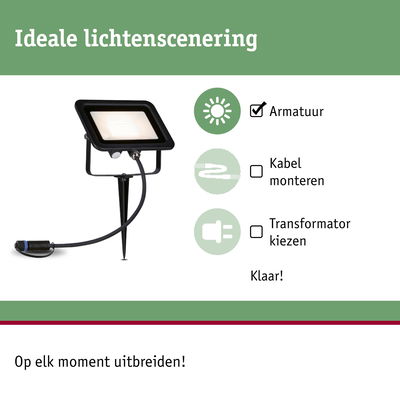 Zwarte LED-buitenstraalspot met grondpen en kabel voor eenvoudige tuinverlichting zonder kabelmontage