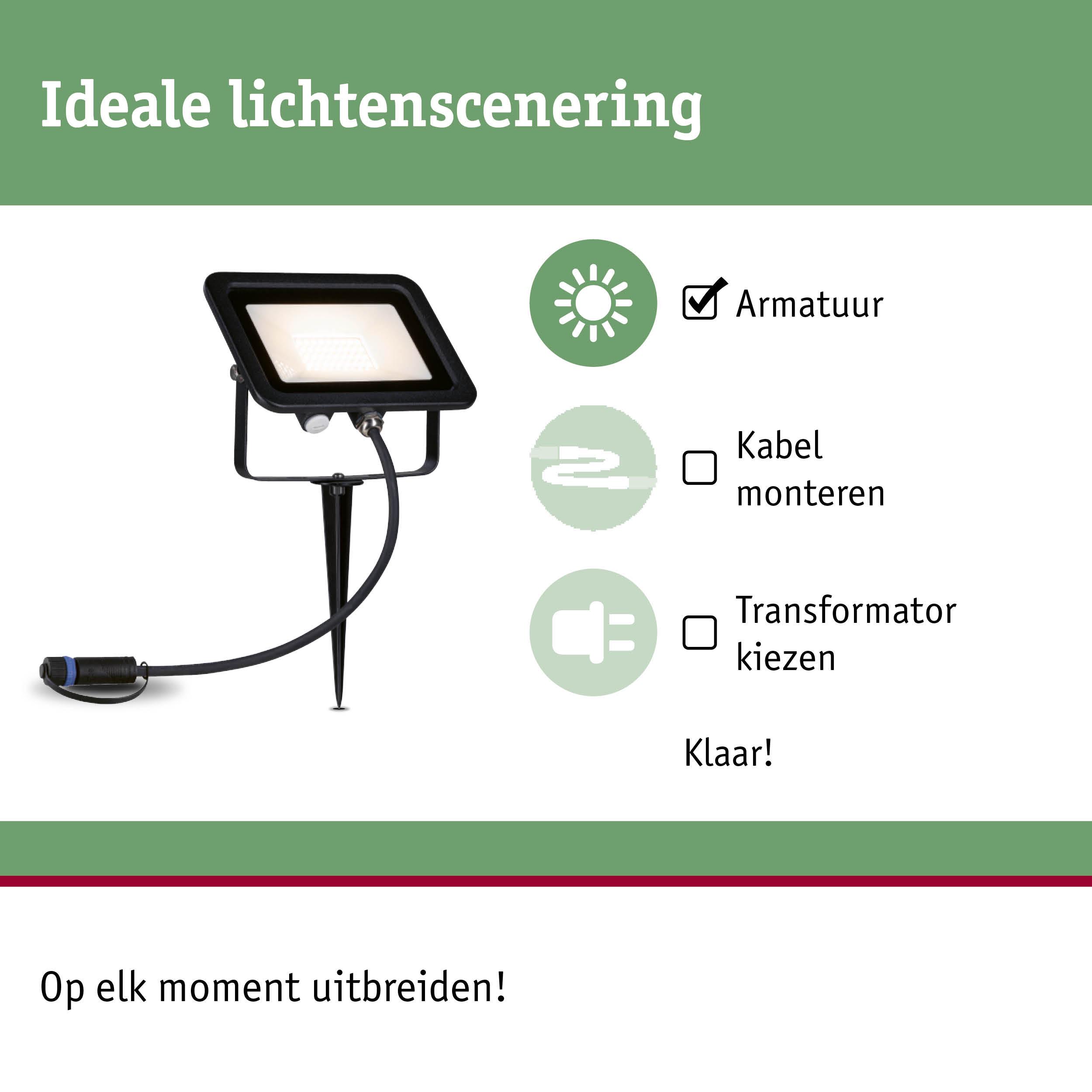 Zwarte LED-buitenstraalspot met grondpen en kabel voor eenvoudige tuinverlichting zonder kabelmontage