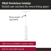 White URail Pendulum Catalejo LED pendant light with adjustable height for living spaces