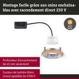 Spot encastrable avec anneau en bois, profondeur 45 mm, lumière LED blanc chaud 2700 K, montage facile