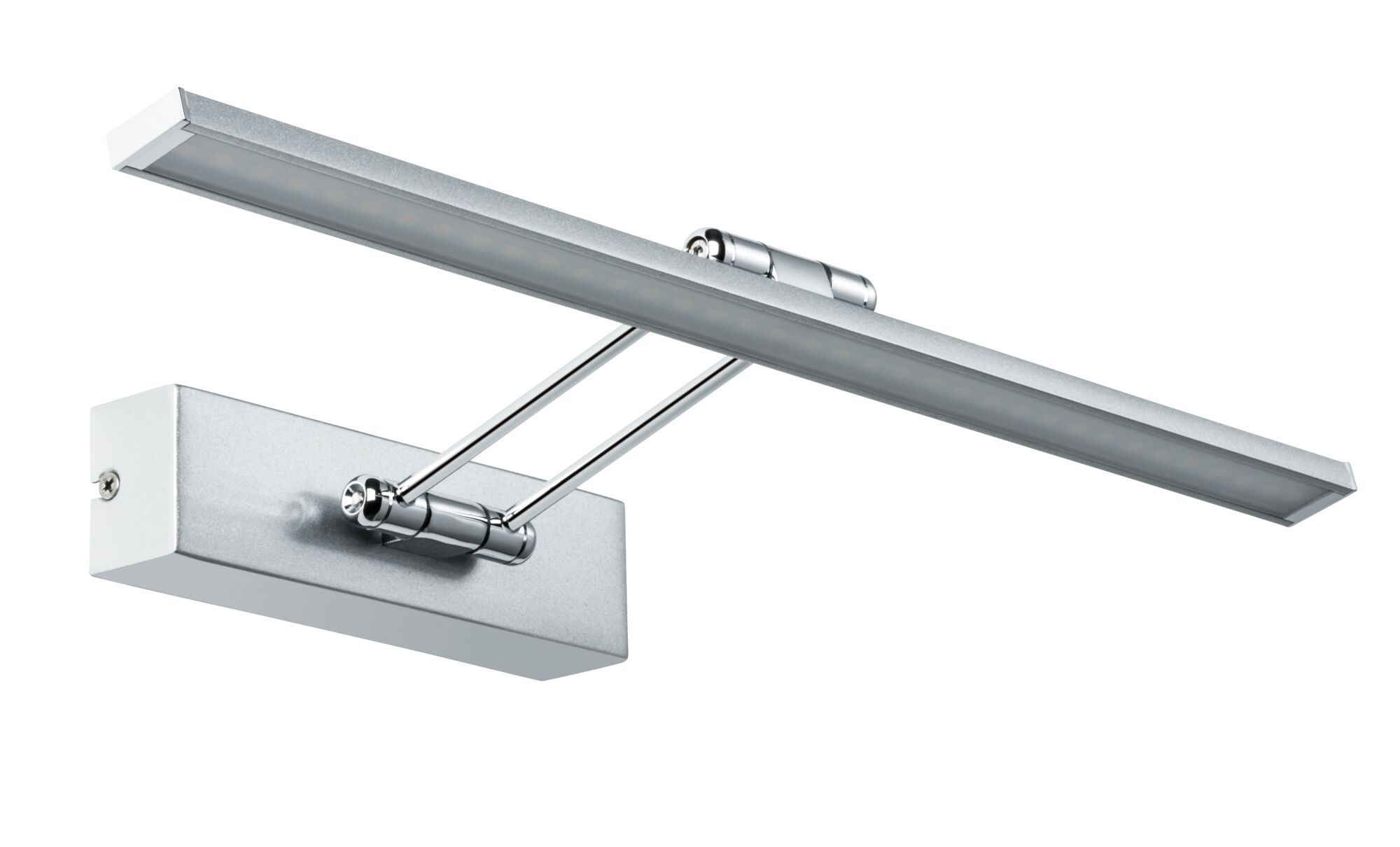 Moderne LED-Bilderleuchte aus silbernem Metall mit verstellbarem Arm für Wandmontage