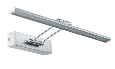 Moderne LED-Bilderleuchte aus silbernem Metall mit verstellbarem Arm für Wandmontage