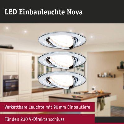LED Einbauleuchte Nova aus Chrom mit schwenkbarem Spot für moderne Küchenbeleuchtung