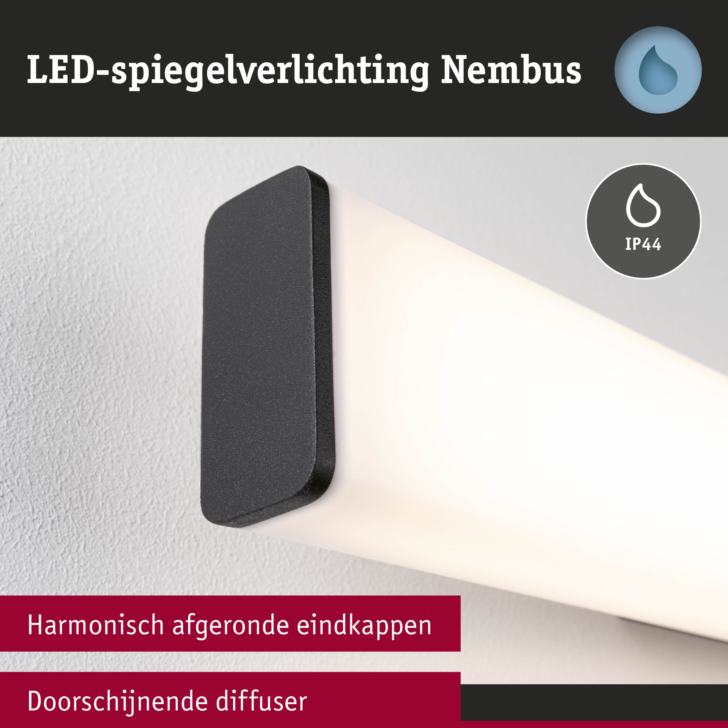 LED-spiegelverlichting Nimbus met zwarte behuizing en IP44 bescherming voor badkamerverlichting