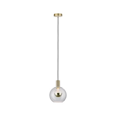 Modern pendant light with clear glass and brass metal for stylish indoor lighting