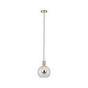 Pendant light with clear glass and brass metal, modern design for living spaces