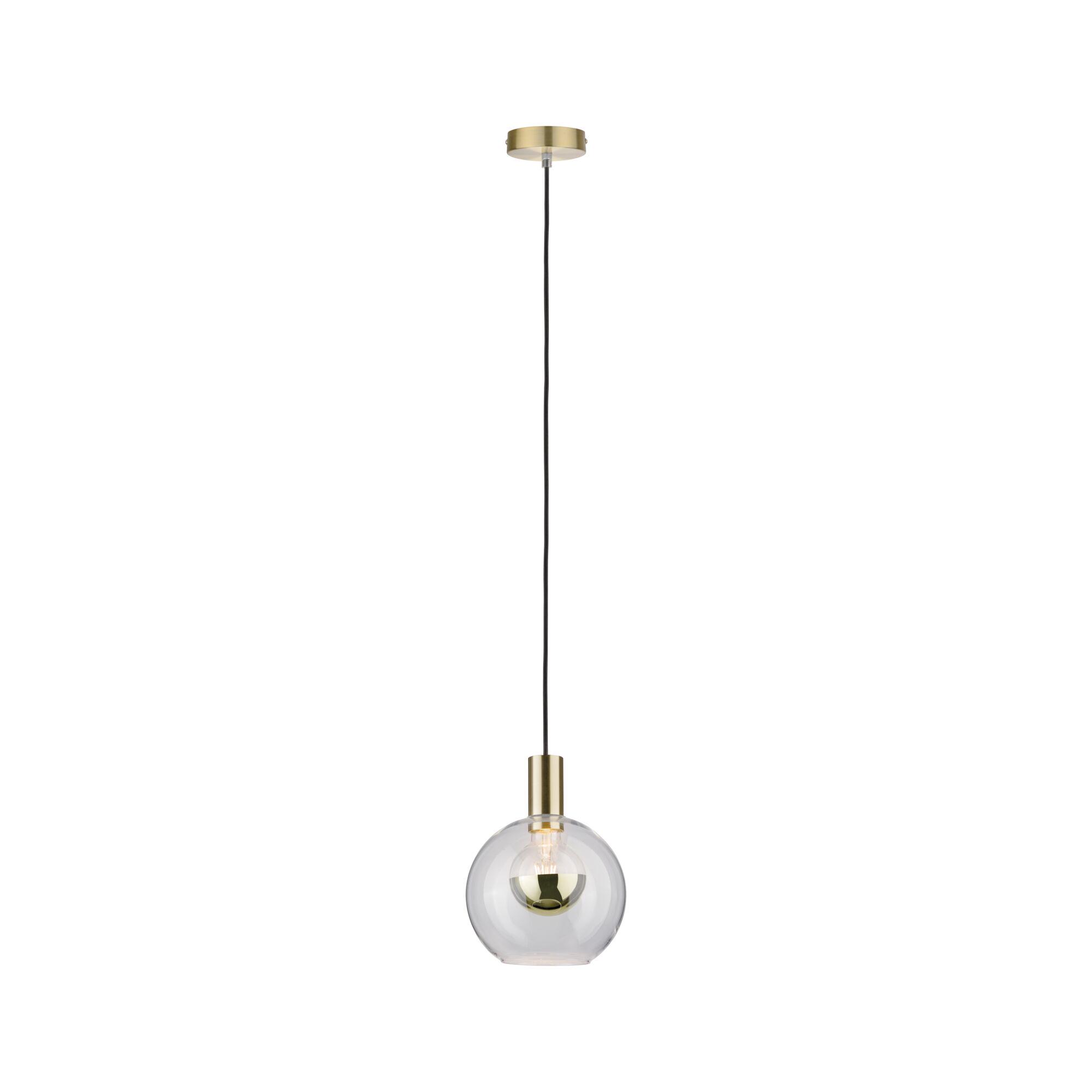 Pendant light with clear glass and brass metal, modern design for living spaces