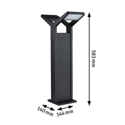 Lampe extérieure noire en métal avec tête carrée de 583x144x140 mm pour éclairage de jardin