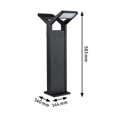 Zwarte buitenlamp van metaal met vierkante lichtkop van 583x144x140 mm voor tuinverlichting