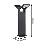 Black outdoor metal lamp with square light head measuring 583x144x140 mm for garden lighting