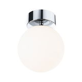 Plafondlamp met witte glazen bol en chromen metalen houder voor moderne verlichting