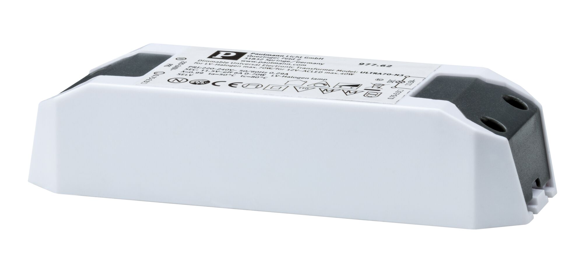Weißer elektronischer Transformator aus Kunststoff für dimmbare LED- und Halogenlampen