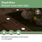 Plug & Shine LED recessed lights with warm white light for terrace and garden lighting