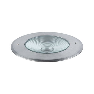 Round recessed light fixture in brushed aluminum with textured glass for LED lighting solutions