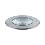 Rundes Einbauleuchten-Element aus gebürstetem Aluminium mit strukturiertem Glas für LED-Beleuchtung