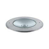 Rundes Einbauleuchten-Element aus gebürstetem Aluminium mit strukturiertem Glas für LED-Beleuchtung