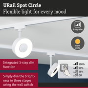 White URail Spot Circle LED spotlight with integrated 3-step dim function for adjustable lighting