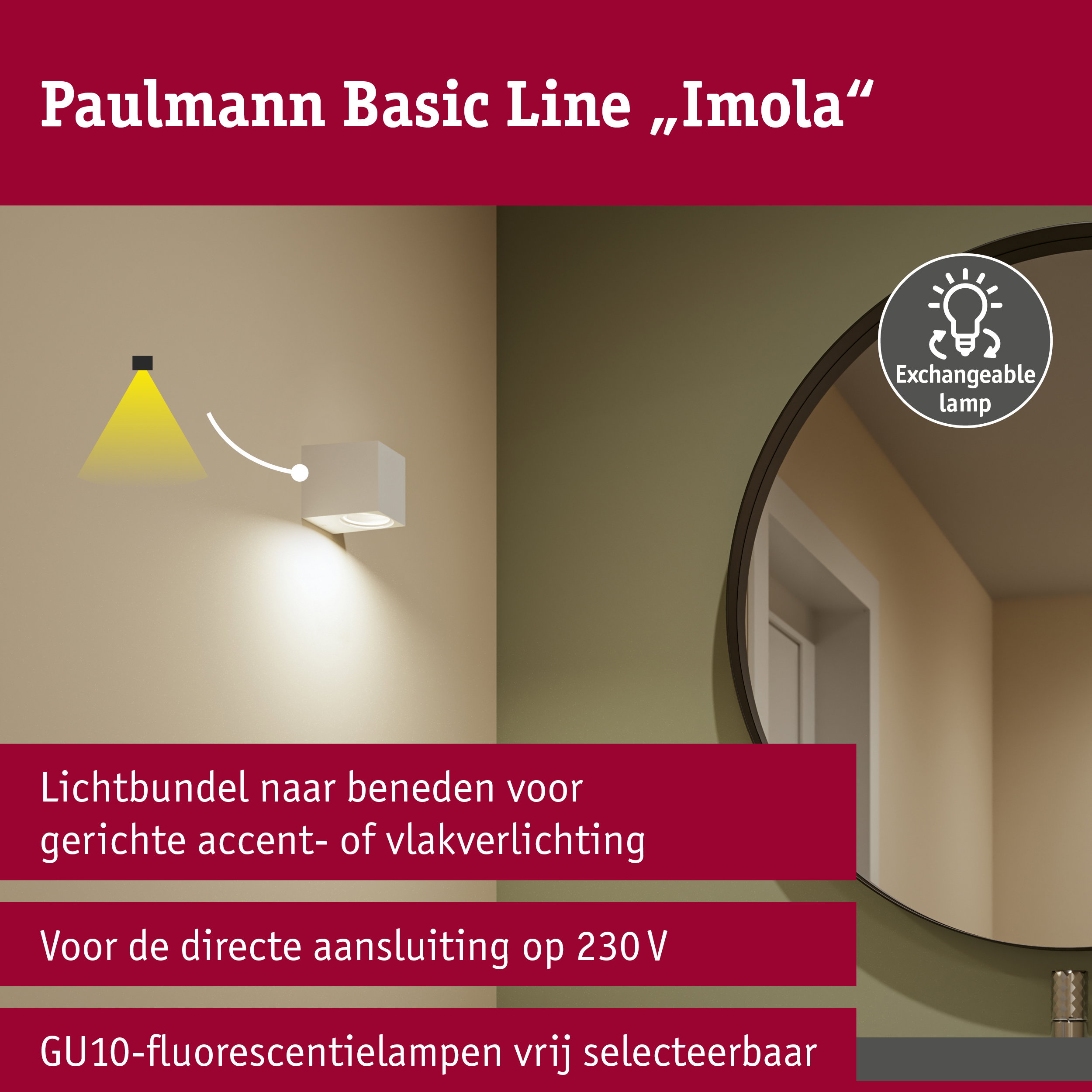 Wandlamp Imola IP44 GU10 230V max. 10W Wit mat