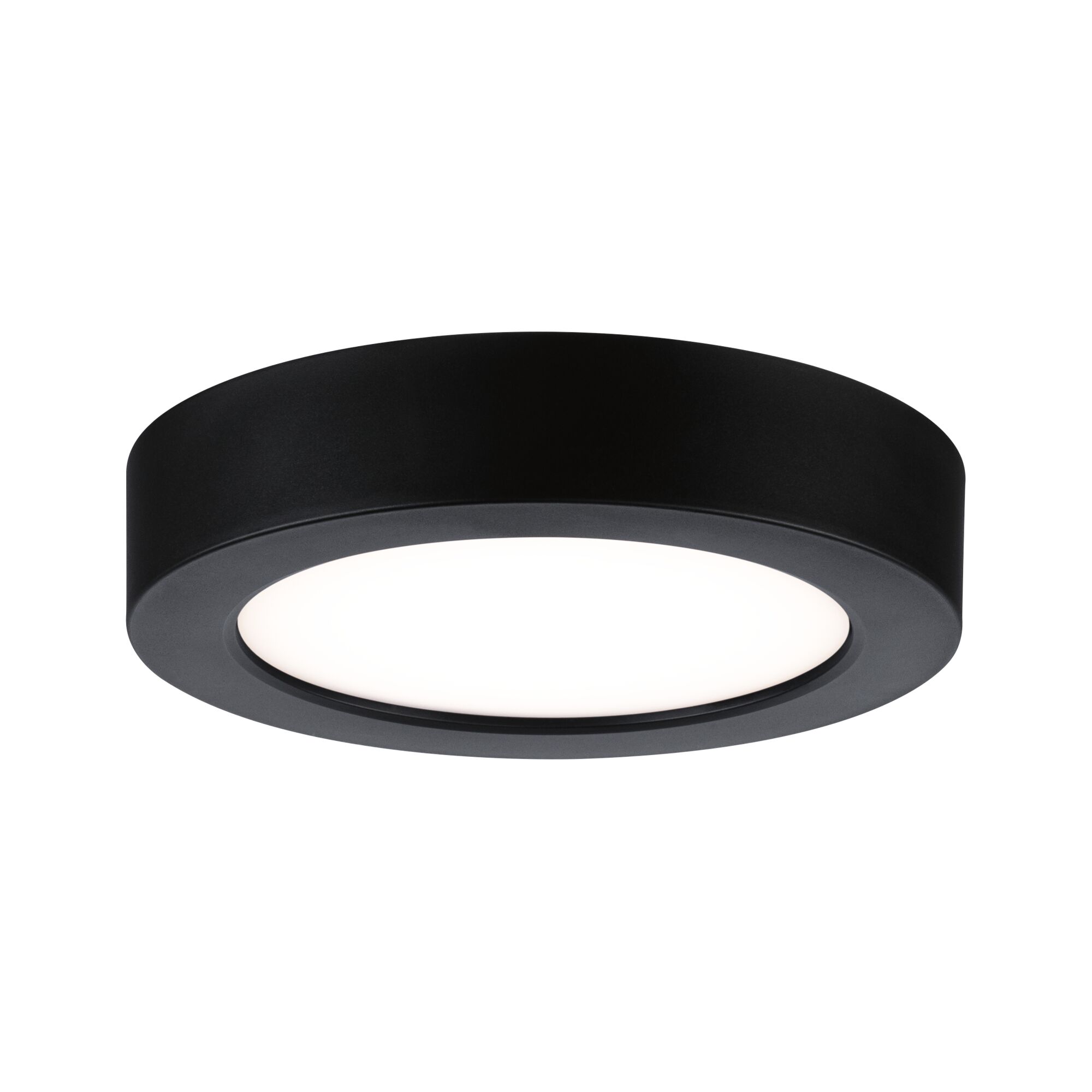 Runde LED-Deckenleuchte aus schwarzem Metall mit weißem Diffusor für modernes Raumlicht