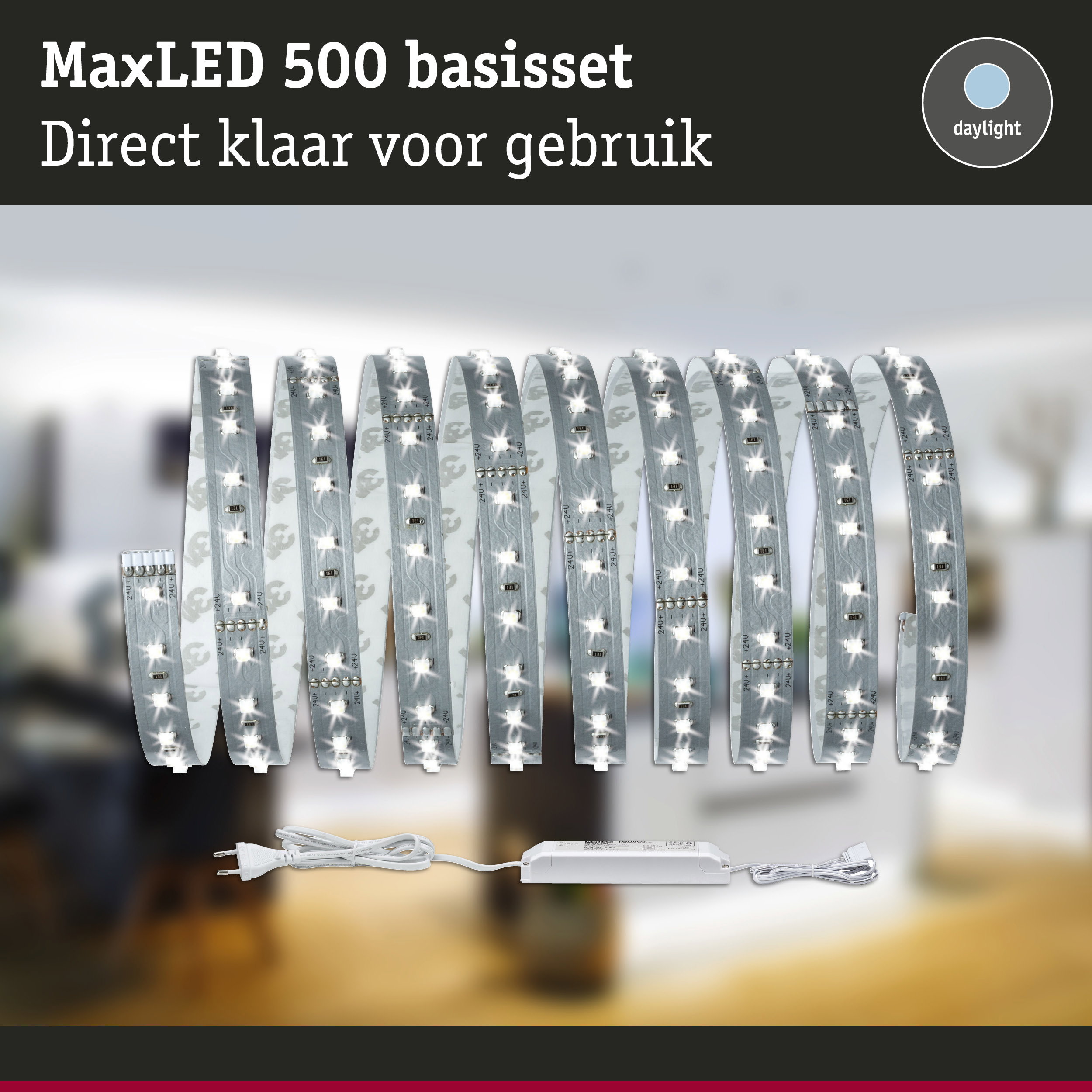MaxLED 500 LED-strip met voeding in wit voor daglichtverlichting in huis