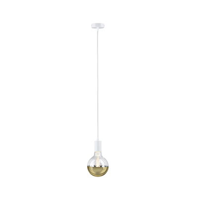 Modern pendant light with white cable and half gold glass bulb for stylish room lighting