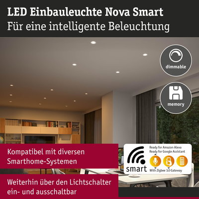 LED Einbauleuchte Nova Smart in Weiß für smarte Beleuchtung mit Alexa und Google Assistant kompatibel
