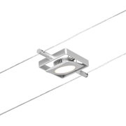 Moderner quadratischer LED-Seilstrahler in Aluminiumfarben mit warmweißem Licht für flexible Beleuchtung