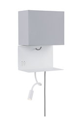 Applique murale blanche avec abat-jour en tissu gris et bras de lecture flexible en métal pour un éclairage moderne