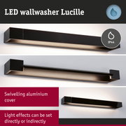Black aluminium LED wallwasher Lucille with IP44 rating for direct or indirect lighting effects